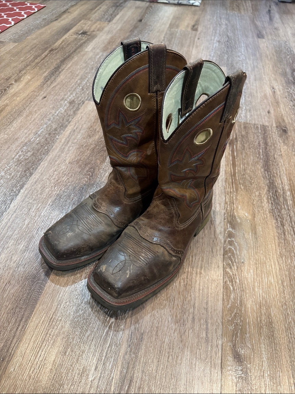Brown Leather Western Work Boots - Pull-On Cowboy Style